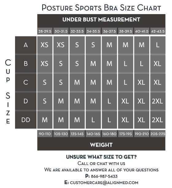 AlignMe Zipper Posture Sports Bra For Women size guide