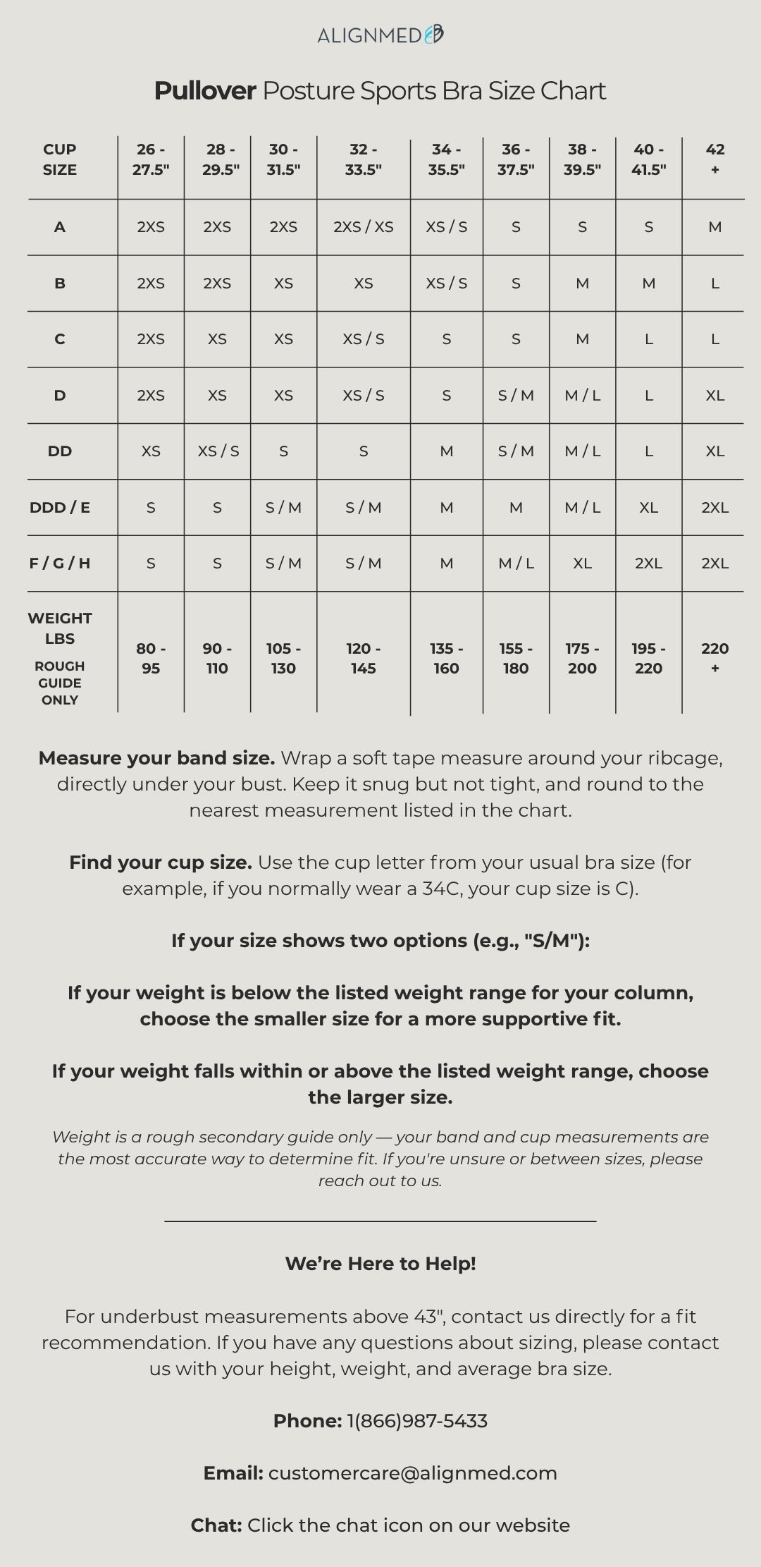 AlignMe Pullover Posture Sports Bra For Women size guide