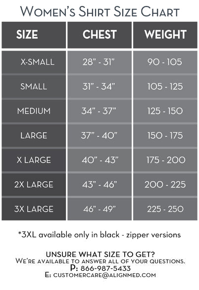 Posture Shirt For Women - Zipper size guide